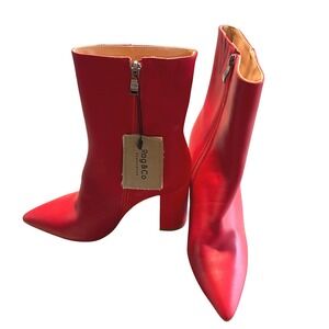 Rag & Co Ankle Boots Womens 7 Red Pointed Toe Block Heel Side Zip Modern Booties